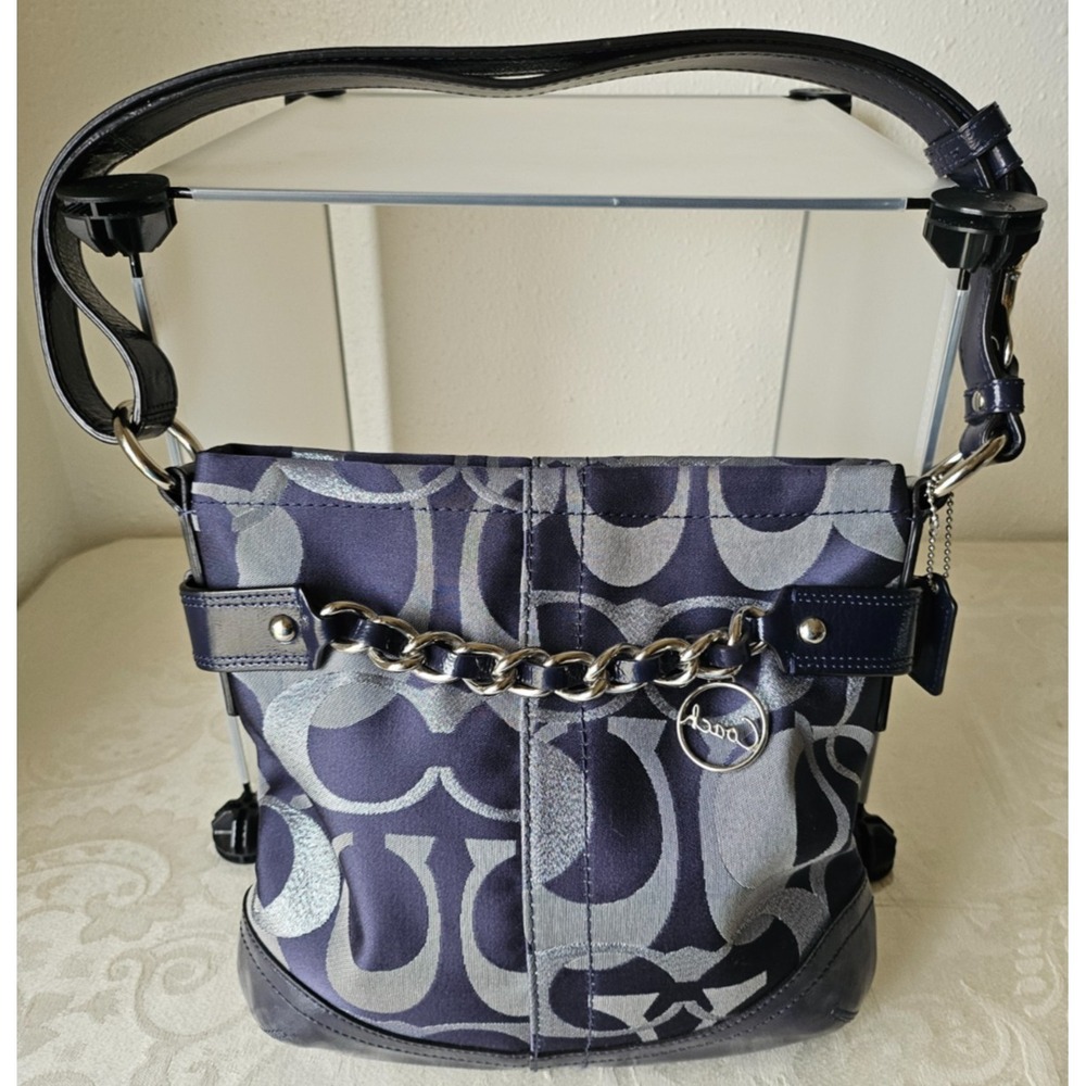 Coach Moto Optic Metallic Chain Navy‎ Signature Jacquard Silver/Blue